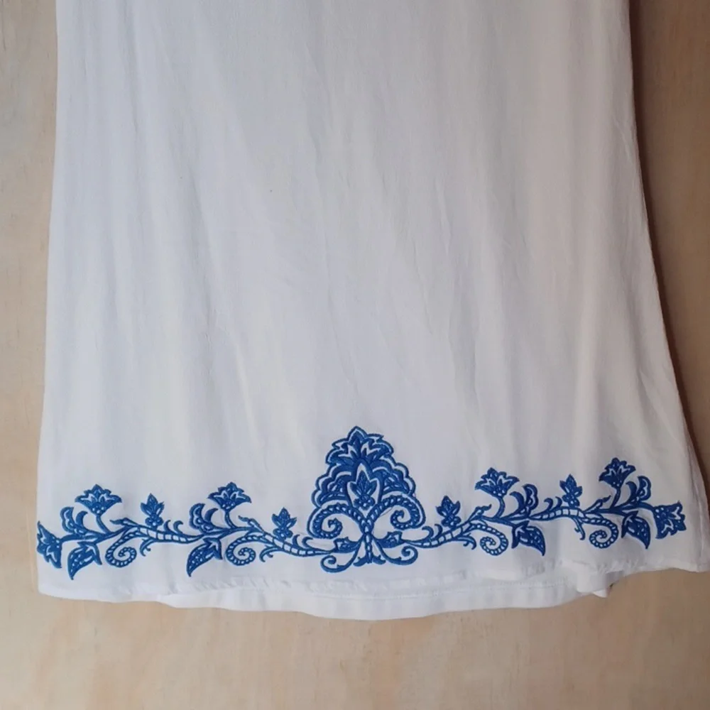 Lulus Tale To Tell Embroidered Shift Mini Dress, Short Sleeve, Blue, Ivory